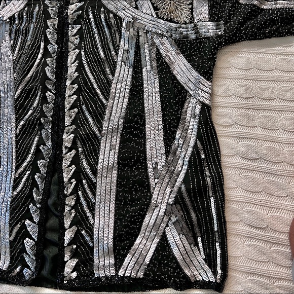 Vintage handmade Silver Beaded Sequined Duster Coat Long Jacket - Picture 8 of 16